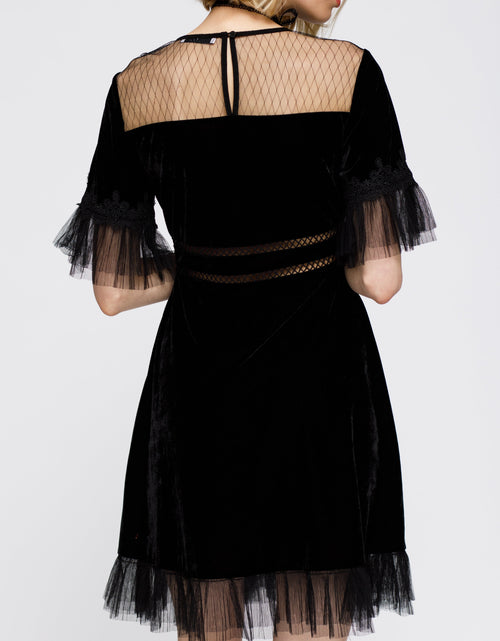 Load image into Gallery viewer, Women's Mesh Contrast Velvet Dress In Black by Shop at Konus
