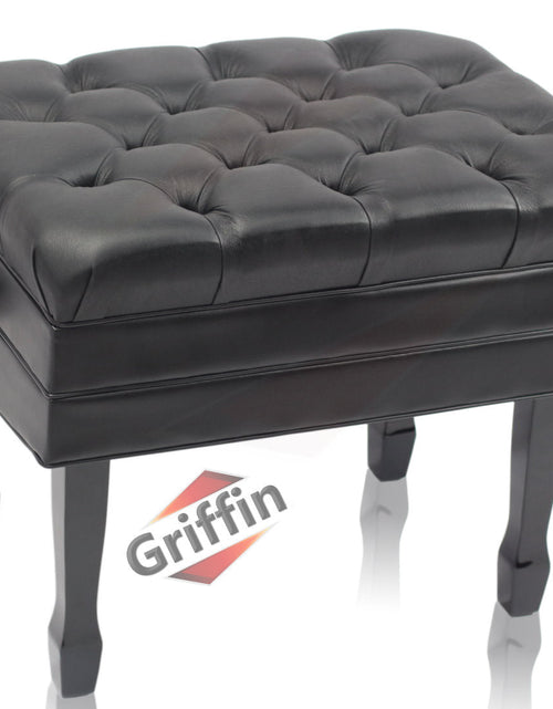 Load image into Gallery viewer, Genuine Leather Adjustable Piano Bench by GRIFFIN - Black Solid Wood Vintage Style &amp; Heavy-Duty Ergonomic Keyboard Stool - Cushion Seat With Storage by GeekStands.com
