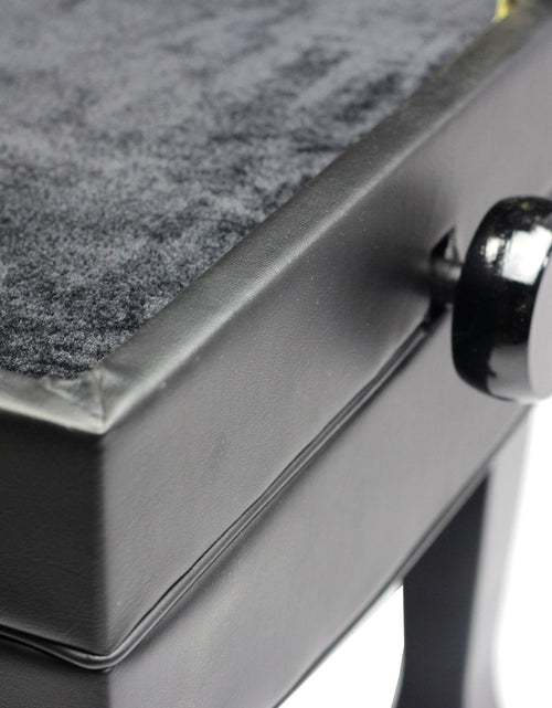 Load image into Gallery viewer, Genuine Leather Adjustable Piano Bench by GRIFFIN - Black Solid Wood Vintage Style &amp; Heavy-Duty Ergonomic Keyboard Stool - Cushion Seat With Storage by GeekStands.com
