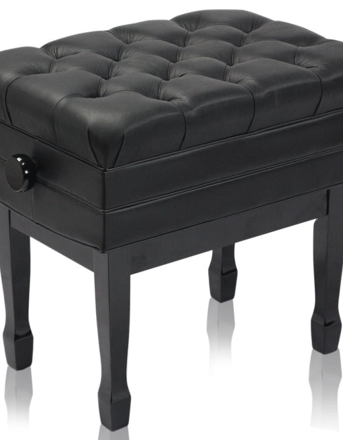 Load image into Gallery viewer, Genuine Leather Adjustable Piano Bench by GRIFFIN - Black Solid Wood Vintage Style &amp; Heavy-Duty Ergonomic Keyboard Stool - Cushion Seat With Storage by GeekStands.com

