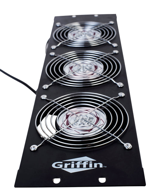 Load image into Gallery viewer, GRIFFIN Rackmount Cooling Fan - 3U Ultra-Quiet Triple Exhaust Fans, Keep Studio Audio Equipment Gear Cool - Rack Mount on Network IT System Server by GeekStands.com
