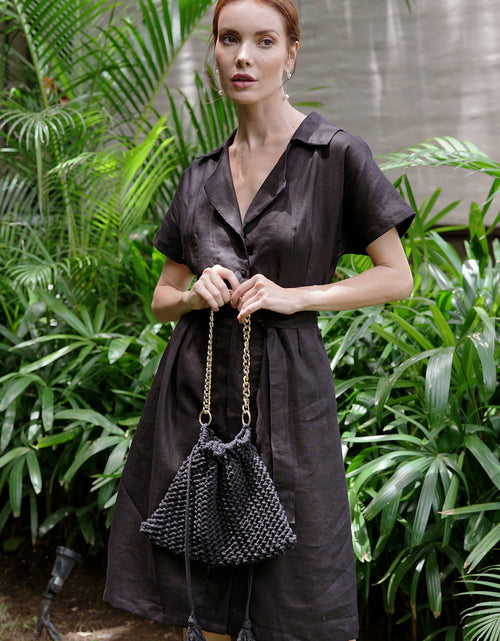 Load image into Gallery viewer, ARYA Safari Linen Midi Dress, in Black by BrunnaCo
