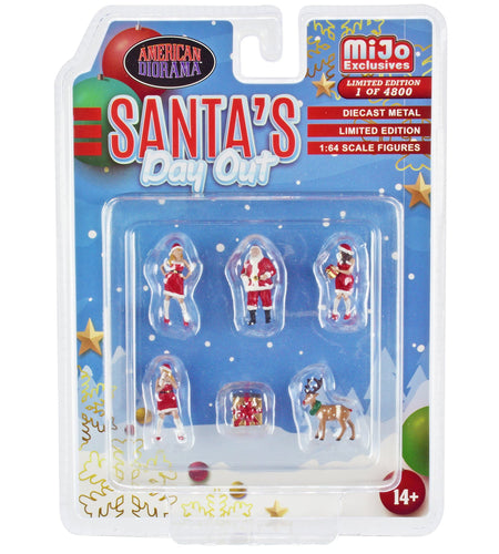 "Santa's Day Out" 6 piece Diecast Set (1 Man 2 Women 1 Reindeer 1 Present Figures and Accessories) Limited Edition to 4800 pieces Worldwide 1/64 Scale Models by American Diorama