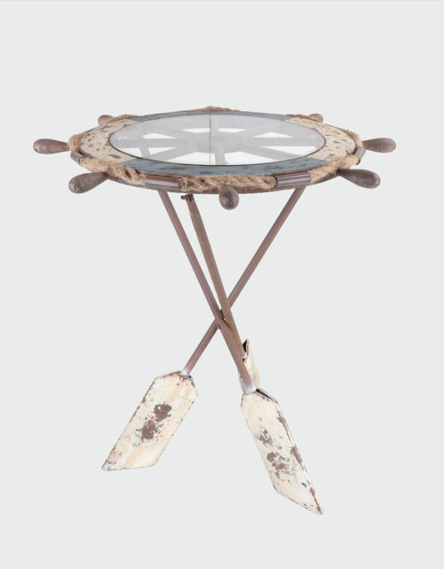 Load image into Gallery viewer, Wheel Table made of Wood, Glass &amp; Metal Paddle Legs - Coastal Decor Coffee Table and End Table by Peterson Housewares &amp; Artwares
