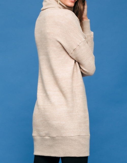 Load image into Gallery viewer, Women's Turtle Neck Ribbed Sweater Mini Dress In Camel by Shop at Konus
