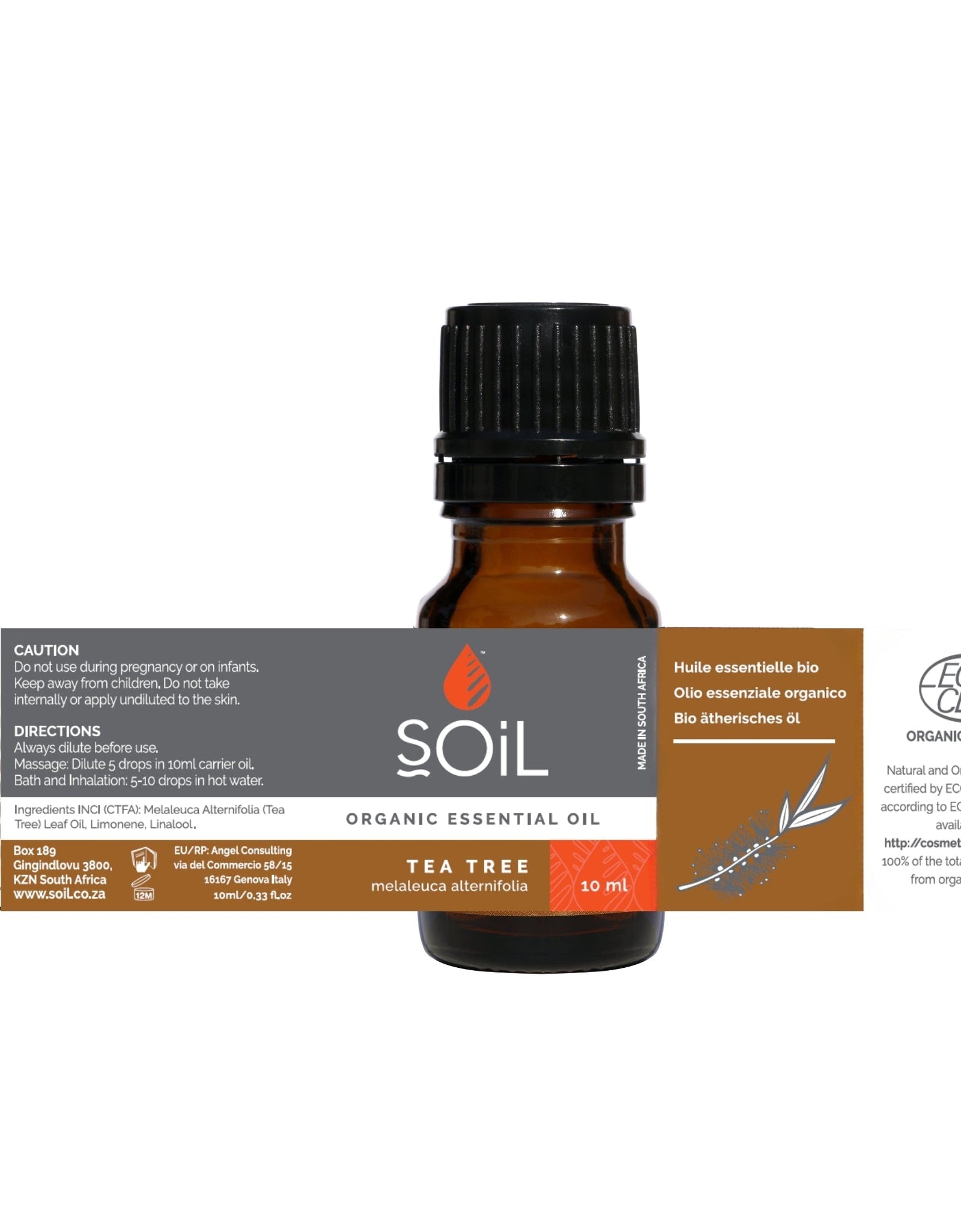 Organic Tea Tree Essential Oil (Melaleuca Alternifolia) 10ml by SOiL Organic Aromatherapy and Skincare