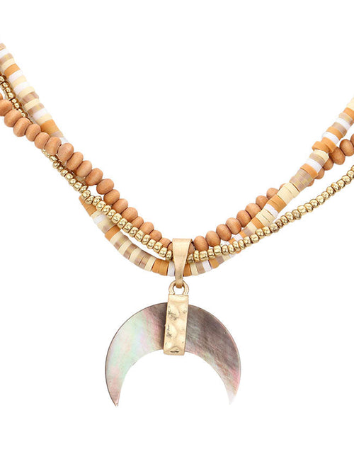 Load image into Gallery viewer, Wood Heishi Beaded Pendant Triple Layered Pendant Necklace by Madeline Love
