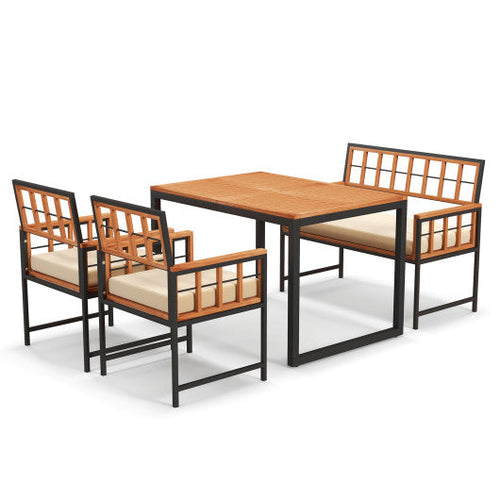Load image into Gallery viewer, 4 Pieces Acacia Wood Patio Dining Set with 1 Rectangular Table-Natural
