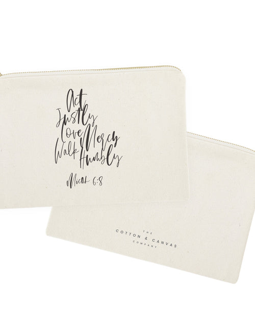 Load image into Gallery viewer, Act Justly Love Mercy Walk Humbly - Micah 6:8 Cotton Canvas Cosmetic Bag by The Cotton &amp; Canvas Co.
