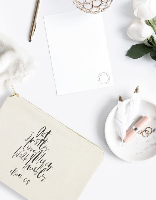 Load image into Gallery viewer, Act Justly Love Mercy Walk Humbly - Micah 6:8 Cotton Canvas Cosmetic Bag by The Cotton &amp; Canvas Co.
