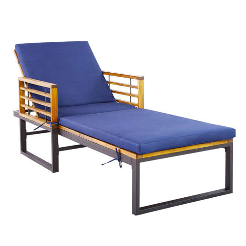 Load image into Gallery viewer, Adjustable Cushioned Patio Chaise Lounge Chair with 4-Level Backrest-Navy
