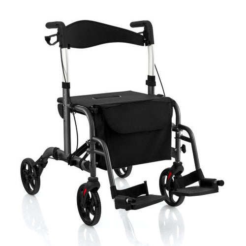Load image into Gallery viewer, 2-in-1 Adjustable Folding Handle Rollator Walker with Storage Space-Black
