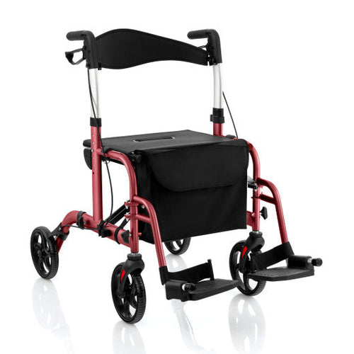 Load image into Gallery viewer, 2-in-1 Adjustable Folding Handle Rollator Walker with Storage Space-Red
