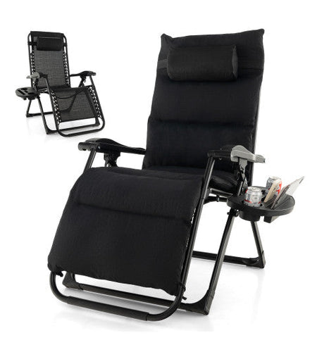 Adjustable Metal Zero Gravity Lounge Chair with Removable Cushion and Cup Holder Tray-Black
