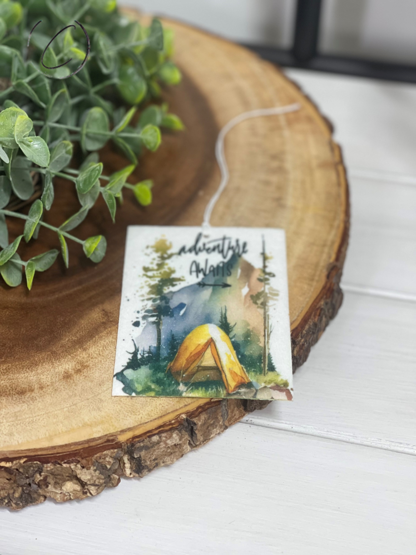 Adventure Awaits Camping Car Freshener by CMD Wholesale
