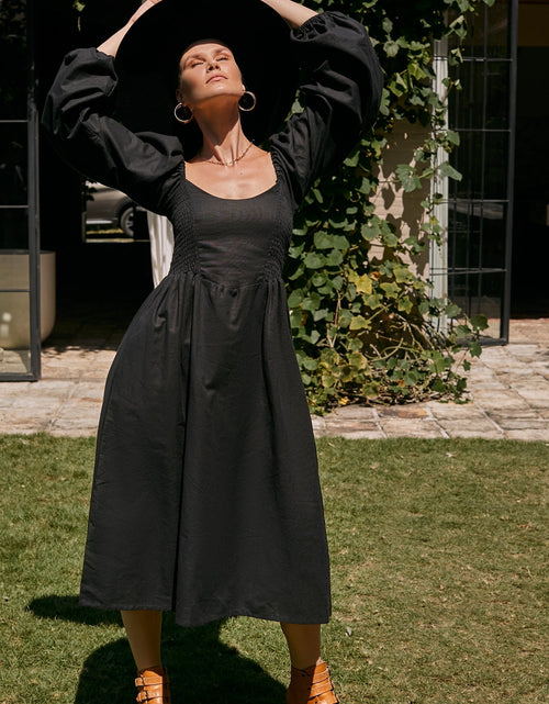 Load image into Gallery viewer, Alila Smocked Linen Midi Dress by ELF
