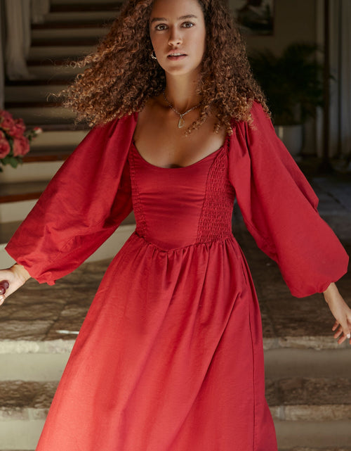 Load image into Gallery viewer, Alila Smocked Linen Midi Dress by ELF
