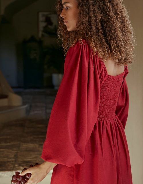 Load image into Gallery viewer, Alila Smocked Linen Midi Dress by ELF
