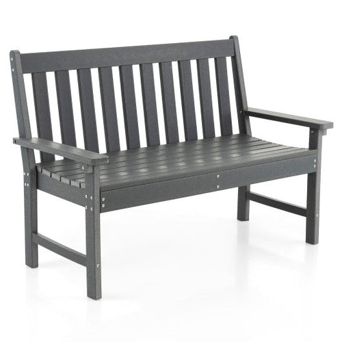 Load image into Gallery viewer, 52 Inch All-Weather HDPE Outdoor Bench with Backrest and Armrests-Gray
