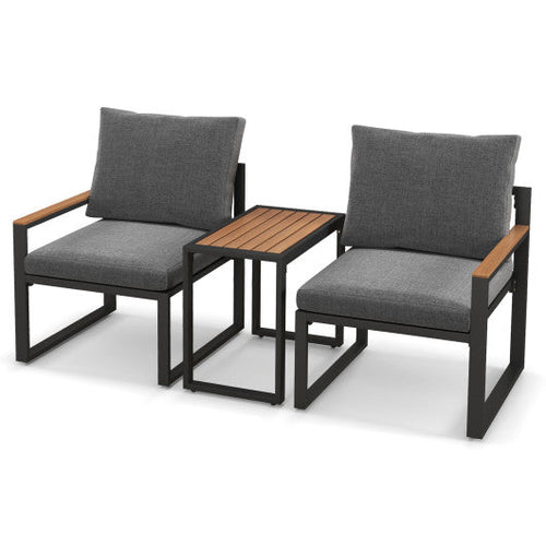 Load image into Gallery viewer, 3 Pieces Aluminum Frame Weatherproof Outdoor Conversation Set with Soft Cushions-Gray
