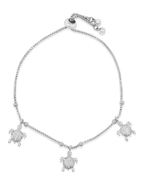 Load image into Gallery viewer, RMZ GOLD NYC Amazing Luxurious Classic White Micro Pave Turtle Charm Bracelet – Silver Tone with Sparkling Crystal Detailing

