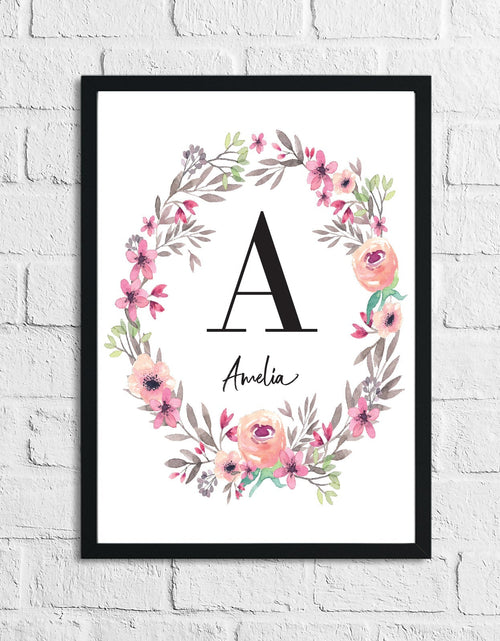 Load image into Gallery viewer, Personalised Pink Flower Wreath Name Children's Room Wall Decor Print by WinsterCreations™ Official Store
