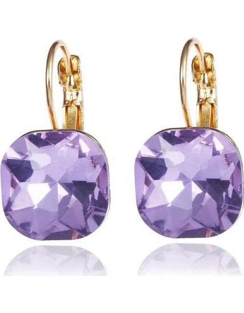 Load image into Gallery viewer, Amethyst Crystal Gold filled Square Earrings For Women Popular Rhinestone Stud Earrings
