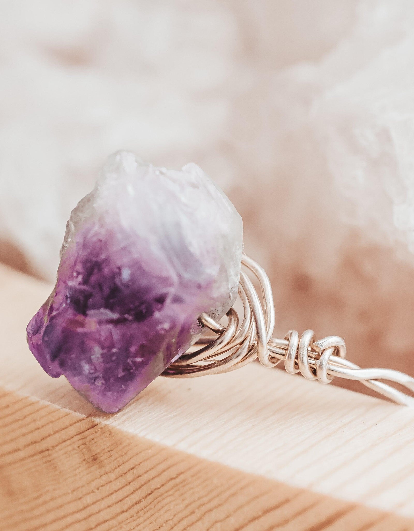 Amethyst Wire Wrapped Raw Crystal Ring by Salt and Sparkle