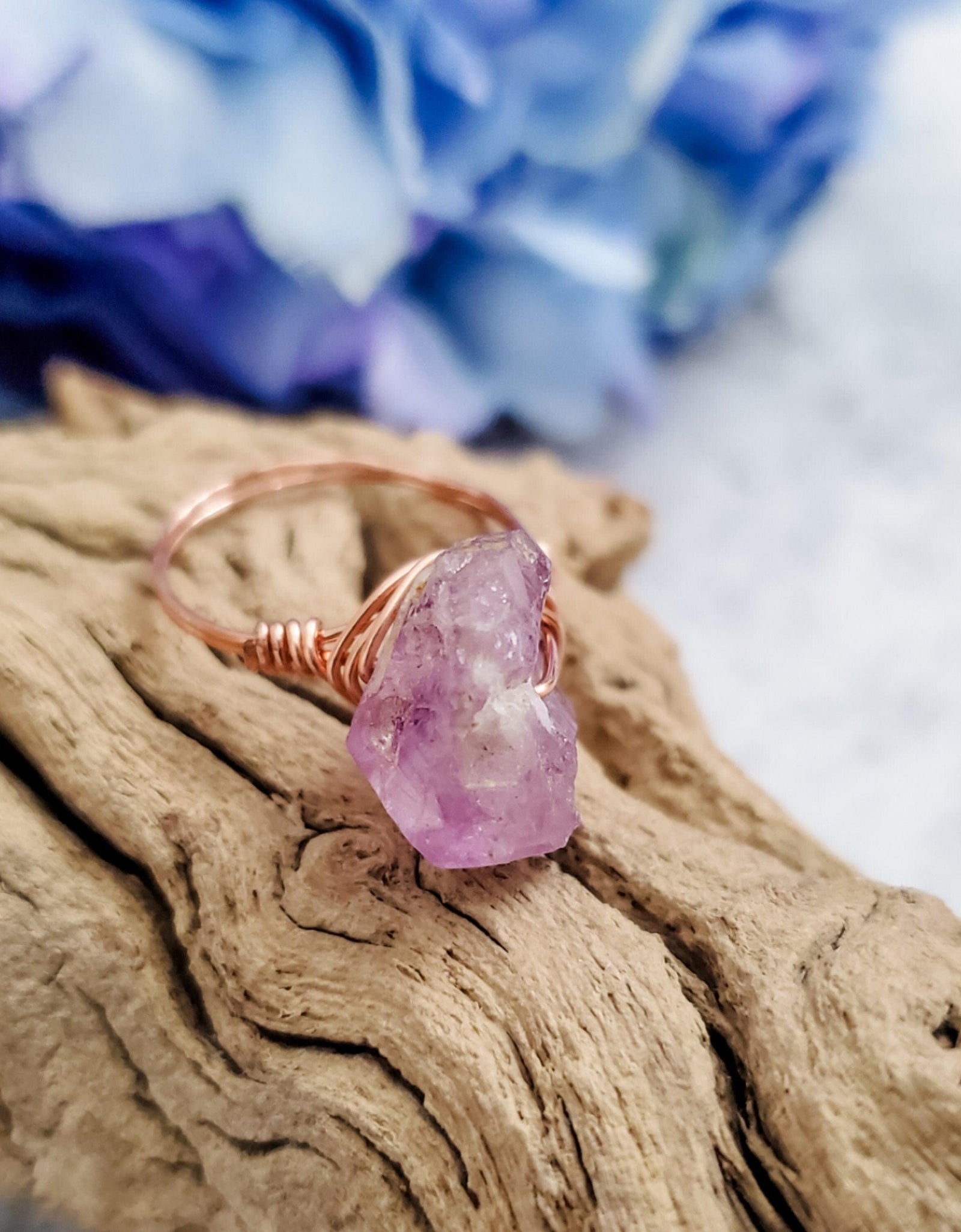 Amethyst Wire Wrapped Raw Crystal Ring by Salt and Sparkle