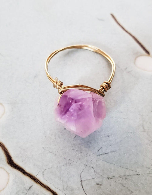 Load image into Gallery viewer, Amethyst Wire Wrapped Raw Crystal Ring by Salt and Sparkle
