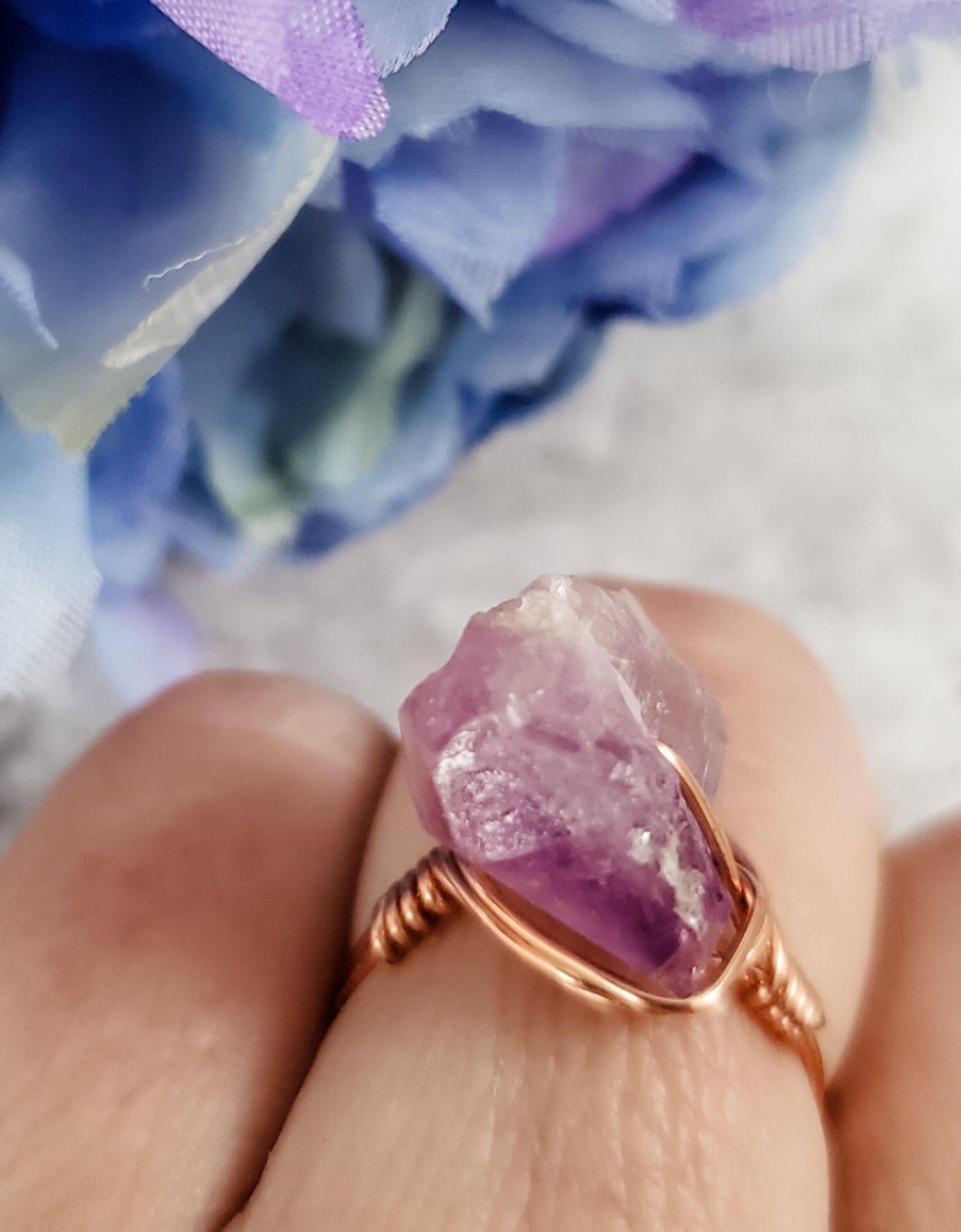 Amethyst Wire Wrapped Raw Crystal Ring by Salt and Sparkle
