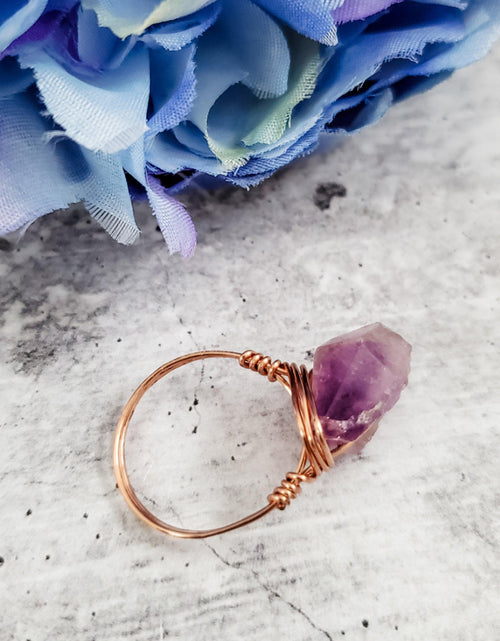 Load image into Gallery viewer, Amethyst Wire Wrapped Raw Crystal Ring by Salt and Sparkle
