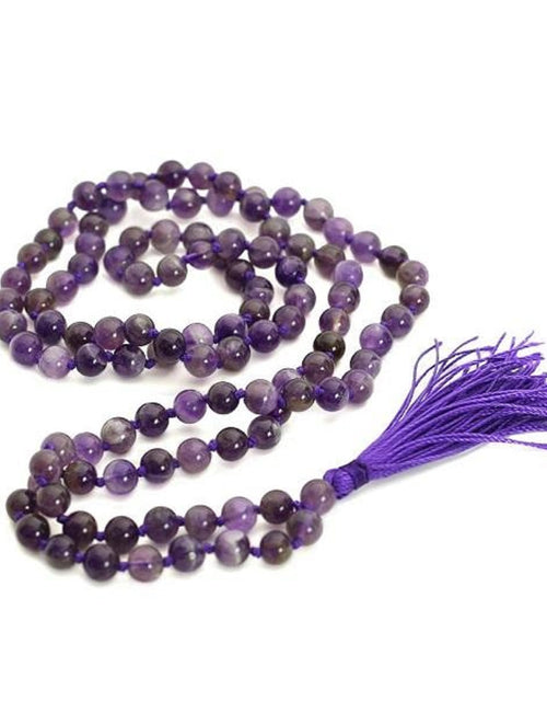 Load image into Gallery viewer, Natural Amethyst Mala Prayer 108 Beads Japa Mala Tassel Necklace by OMSutra
