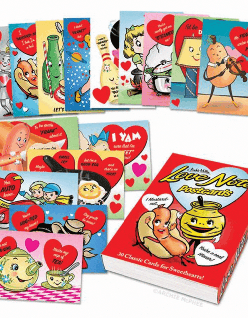 Load image into Gallery viewer, Love Note Postcards Book | 30 Postcards with Horrible Puns and Retro Valentine's-Style Art by The Bullish Store
