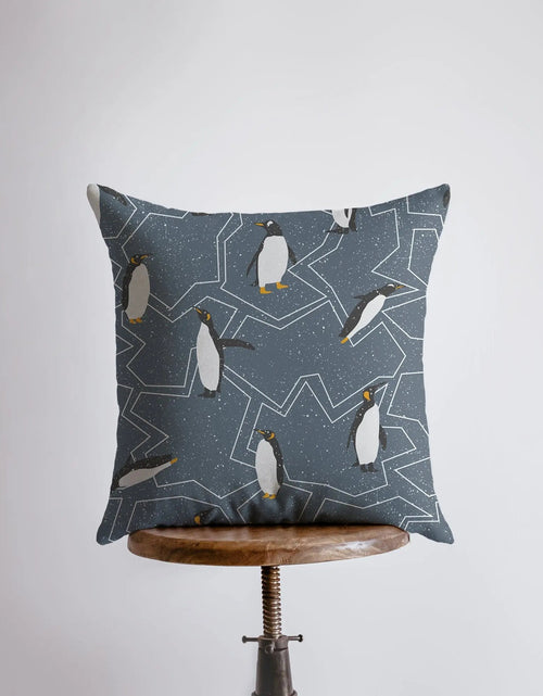 Load image into Gallery viewer, Arctic Penguin | Blue Pillow Cover | Home Decor | Throw Pillow | Snowflake Pillow | Christmas Pillow | Christmas tree | Christmas Gifts by UniikPillows

