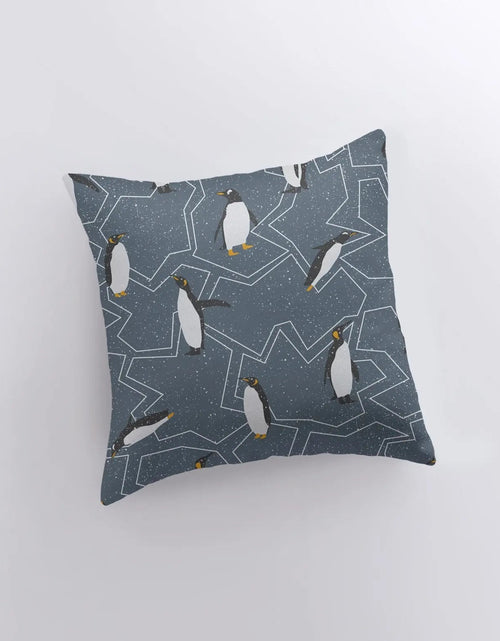 Load image into Gallery viewer, Arctic Penguin | Blue Pillow Cover | Home Decor | Throw Pillow | Snowflake Pillow | Christmas Pillow | Christmas tree | Christmas Gifts by UniikPillows
