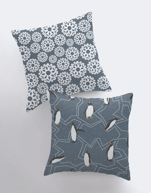 Load image into Gallery viewer, Arctic Penguin | Blue Pillow Cover | Home Decor | Throw Pillow | Snowflake Pillow | Christmas Pillow | Christmas tree | Christmas Gifts by UniikPillows
