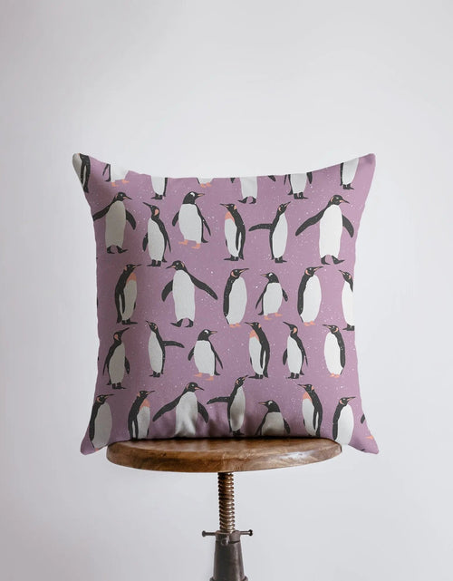 Load image into Gallery viewer, Arctic Penguin | Purple Pillow Cover | Home Décor | Throw Pillow | Snowflake Pillow | Christmas Pillow | Modern Home Decor | Unique Home Decor by UniikPillows
