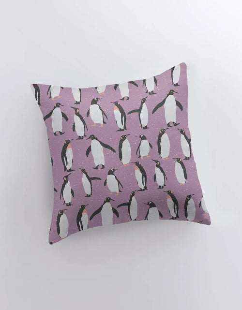 Load image into Gallery viewer, Arctic Penguin | Purple Pillow Cover | Home Décor | Throw Pillow | Snowflake Pillow | Christmas Pillow | Modern Home Decor | Unique Home Decor by UniikPillows
