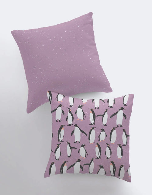 Load image into Gallery viewer, Arctic Penguin | Purple Pillow Cover | Home Décor | Throw Pillow | Snowflake Pillow | Christmas Pillow | Modern Home Decor | Unique Home Decor by UniikPillows
