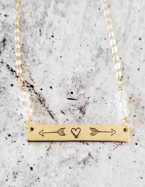 Load image into Gallery viewer, Arrow Bar Necklace with Crystal Accent by Salt and Sparkle
