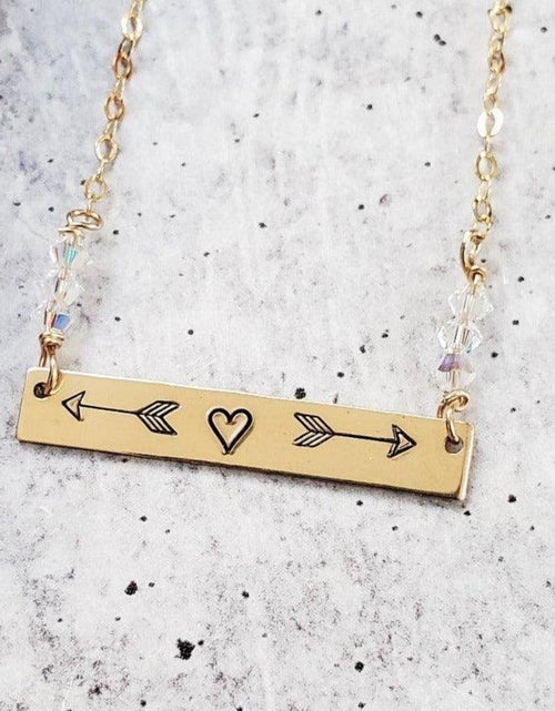 Load image into Gallery viewer, Arrow Bar Necklace with Crystal Accent by Salt and Sparkle
