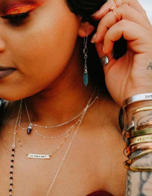 Load image into Gallery viewer, Arrow Bar Necklace with Crystal Accent by Salt and Sparkle
