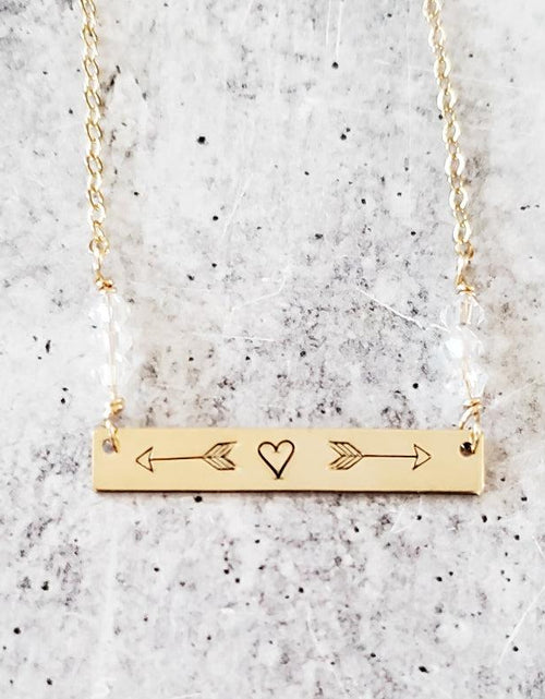 Load image into Gallery viewer, Arrow Bar Necklace with Crystal Accent by Salt and Sparkle
