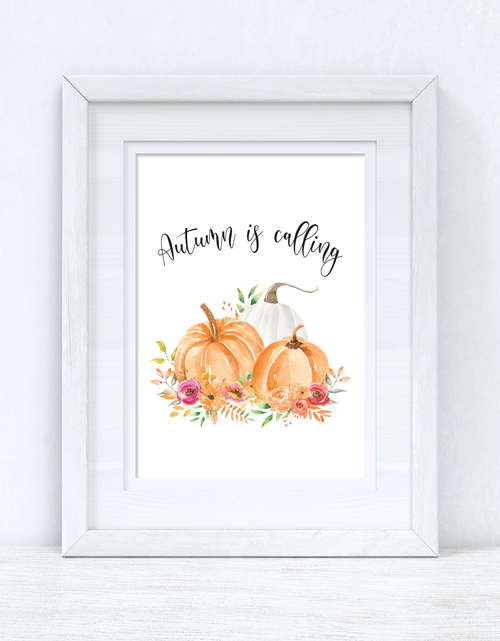 Load image into Gallery viewer, Autumn Is Calling Floral Pumpkins Autumn 2021 Seasonal Wall Home Decor Print by WinsterCreations™ Official Store
