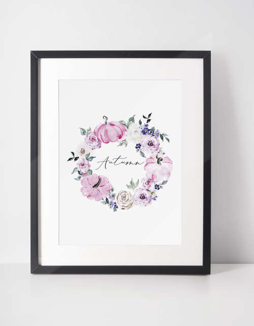 Load image into Gallery viewer, Autumn Pink Pumpkin Wreath 2022 Autumn Seasonal Wall Home Decor Print by WinsterCreations™ Official Store
