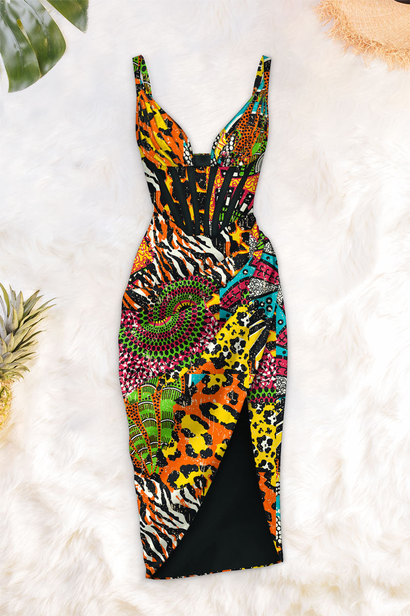 Draped midi dress by Averie
