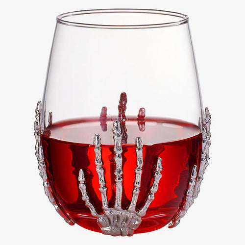 Load image into Gallery viewer, Stemless Skeleton Wine Glass | Set of 2 | 17oz Halloween Skeleton Glasses 5" H, Goth Gifts, Skeleton Gifts, Skeleton Decor, Spooky Wine Gift Set, Perfect for Halloween Themed Parties by The Wine Savant
