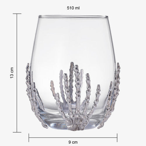 Load image into Gallery viewer, Stemless Skeleton Wine Glass | SINGLE | 17oz Halloween Skeleton Glasses 5" H, Goth Gifts, Skeleton Gifts, Skeleton Decor, Spooky Wine Gift Set, Perfect for Halloween Themed Parties by The Wine Savant

