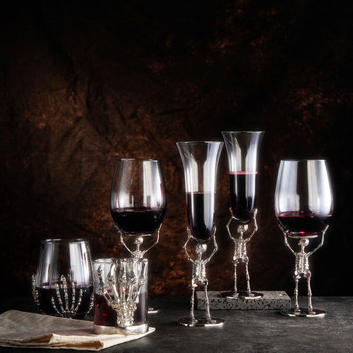 Load image into Gallery viewer, Stemmed Skeleton Wine Glass | Set of 2 | 19oz Halloween Skeleton Glasses 10" H, Goth Gifts, Skeleton Gifts, Skeleton Decor, Spooky Wine Gift Set, Perfect for Halloween Themed Parties by The Wine Savant
